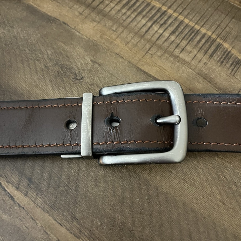 FOSSIL Belt Men's 36 Brown Burnished Brown Leather Brushed Silver Buckle - Picture 4 of 5